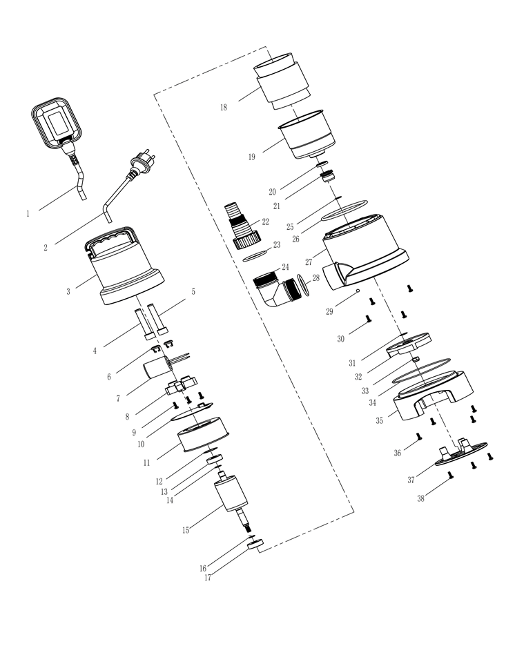 ЗУБР 750 Вт, дренажный насос для грязной воды (НПГ-М1-750) - разборная схема