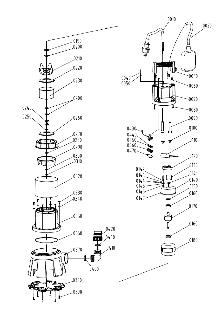 ЗУБР 1400 Вт, дренажный насос для грязной воды, корпус - нерж. сталь (НПГ-М3-1400-С) - посмотреть вариант разборной схемы