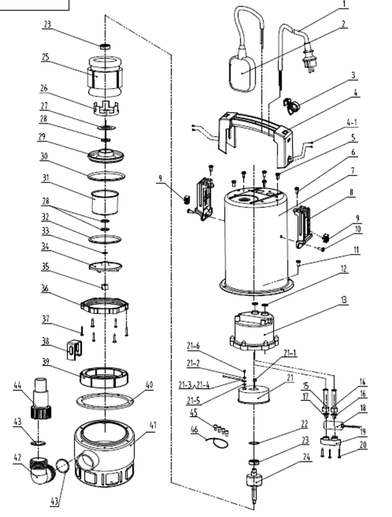 ЗУБР 750 Вт, дренажный насос для грязной воды, Профессионал (НПГ-Т3-750) - посмотреть вариант разборной схемы