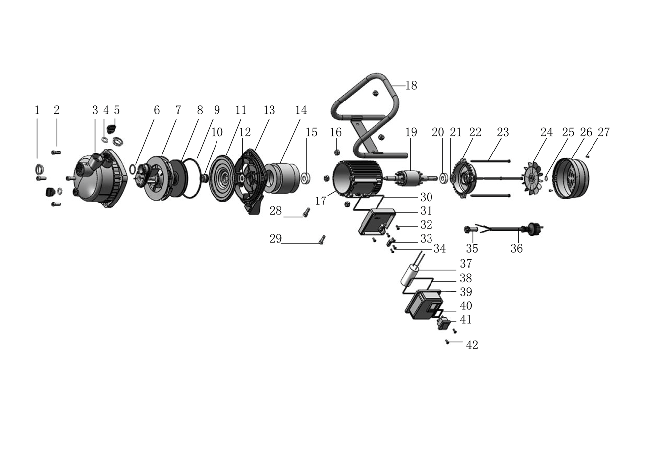 ЗУБР 600 Вт, поверхностный (садовый) центробежный насос (НПЦ-М1-600) - разборная схема