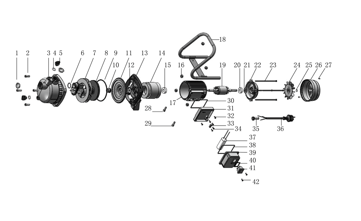 ЗУБР 800 Вт, поверхностный (садовый) центробежный насос (НПЦ-М1-800) - разборная схема