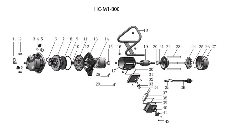 ЗУБР 800 Вт, поверхностный (садовый) центробежный насос (НС-М1-800) - посмотреть вариант разборной схемы