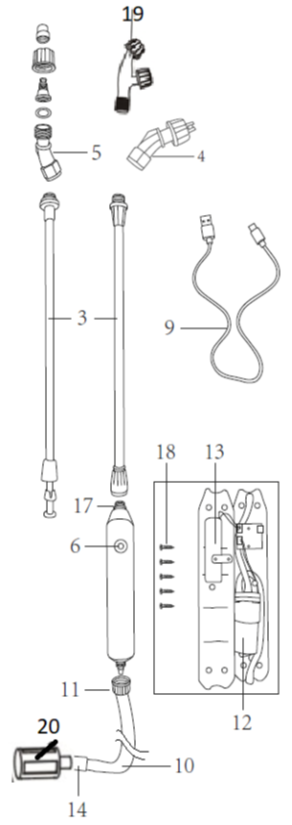 ЗУБР без бака, аккумуляторный опрыскиватель (ОПЛ-Ш) - разборная схема
