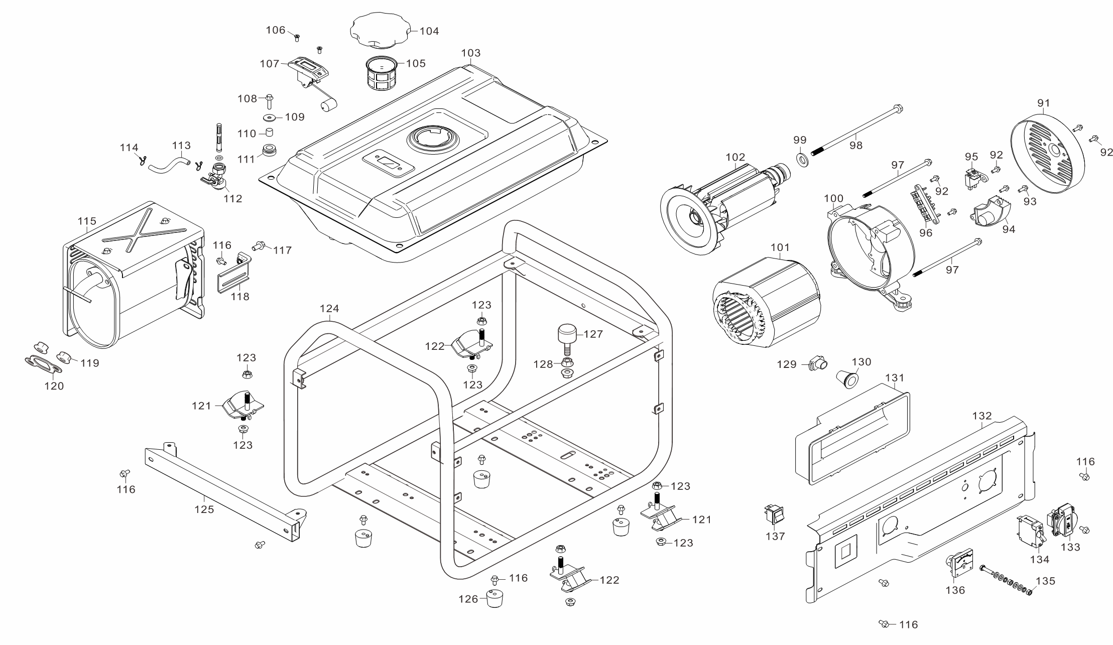 ЗУБР 2200 Вт, бензиновый генератор (СБ-2200) - посмотреть вариант разборной схемы