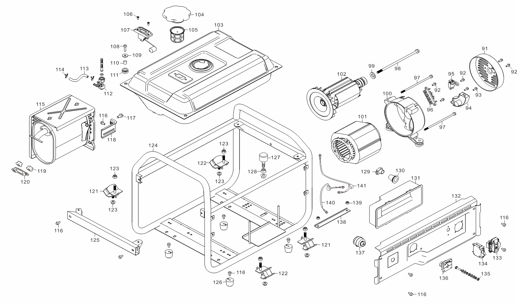 ЗУБР 2800 Вт, бензиновый генератор (СБ-2800) - посмотреть вариант разборной схемы
