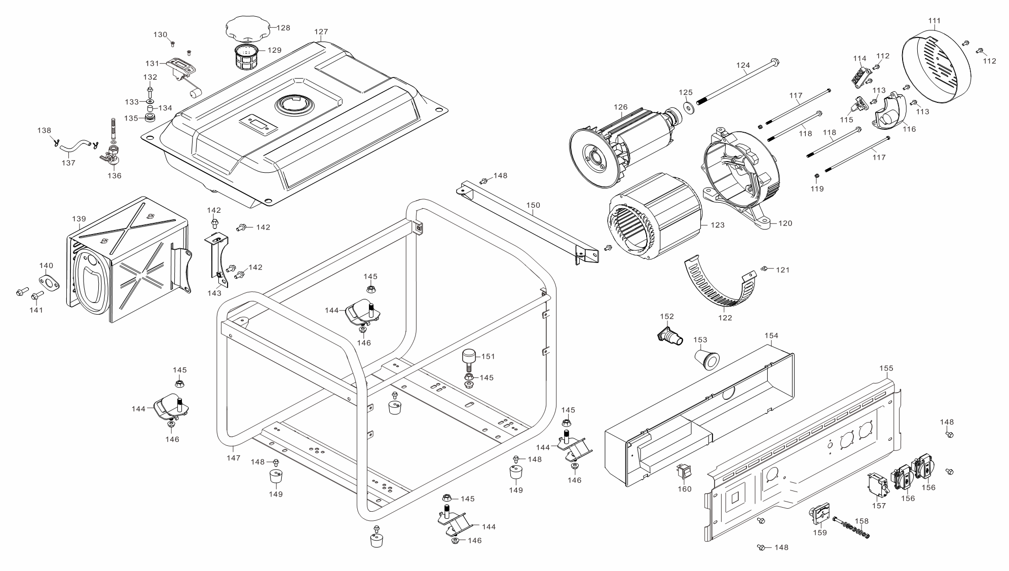 ЗУБР 5500 Вт, бензиновый генератор (СБ-5500) - посмотреть вариант разборной схемы