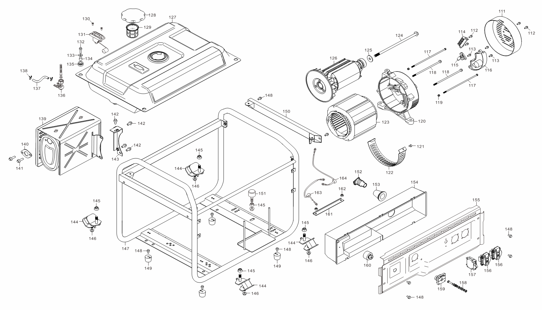 ЗУБР 5500 Вт, бензиновый генератор (СБ-5500) - посмотреть вариант разборной схемы