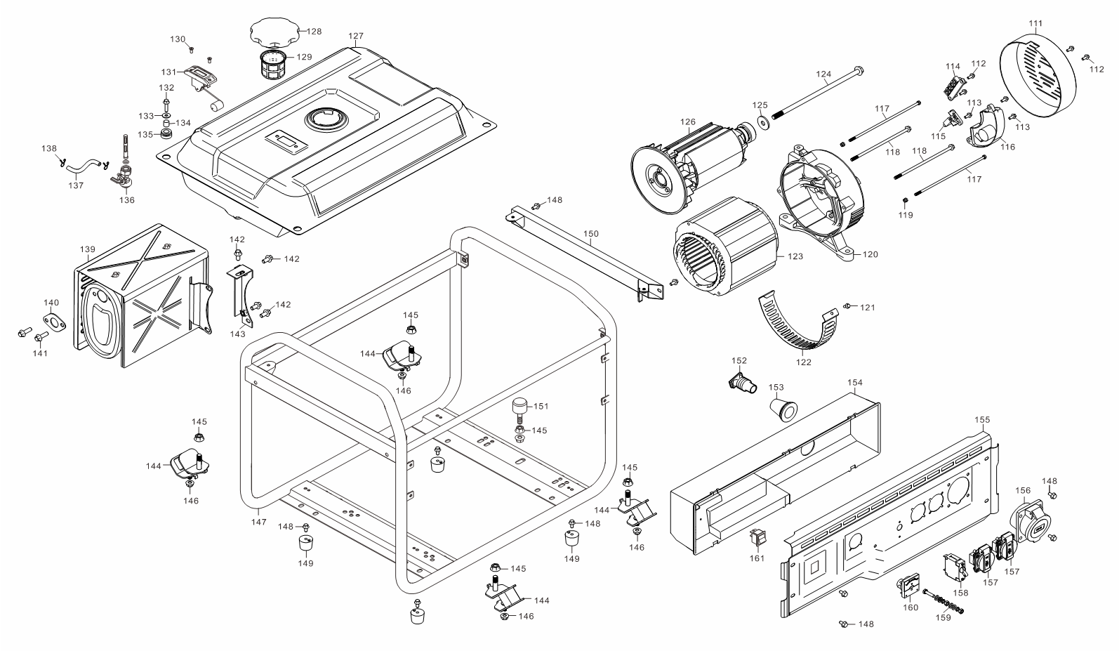 ЗУБР 7000 Вт, бензиновый генератор (СБ-7000) - посмотреть вариант разборной схемы