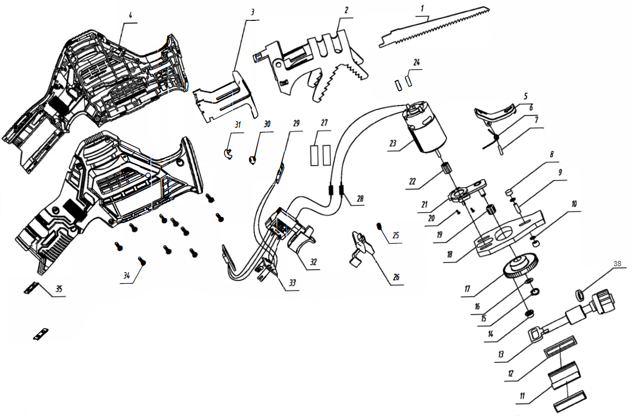 ЗУБР С1-12, 12 В, 80 мм, без АКБ, сабельная пила (СПЛ-125) - посмотреть вариант разборной схемы
