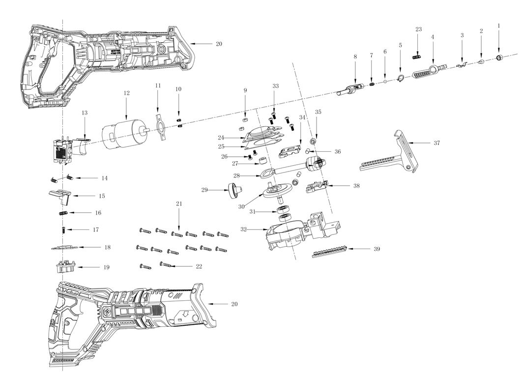 ЗУБР С1-18, 18 В, 180 мм, без АКБ, сабельная пила (СПЛ-185) - посмотреть вариант разборной схемы