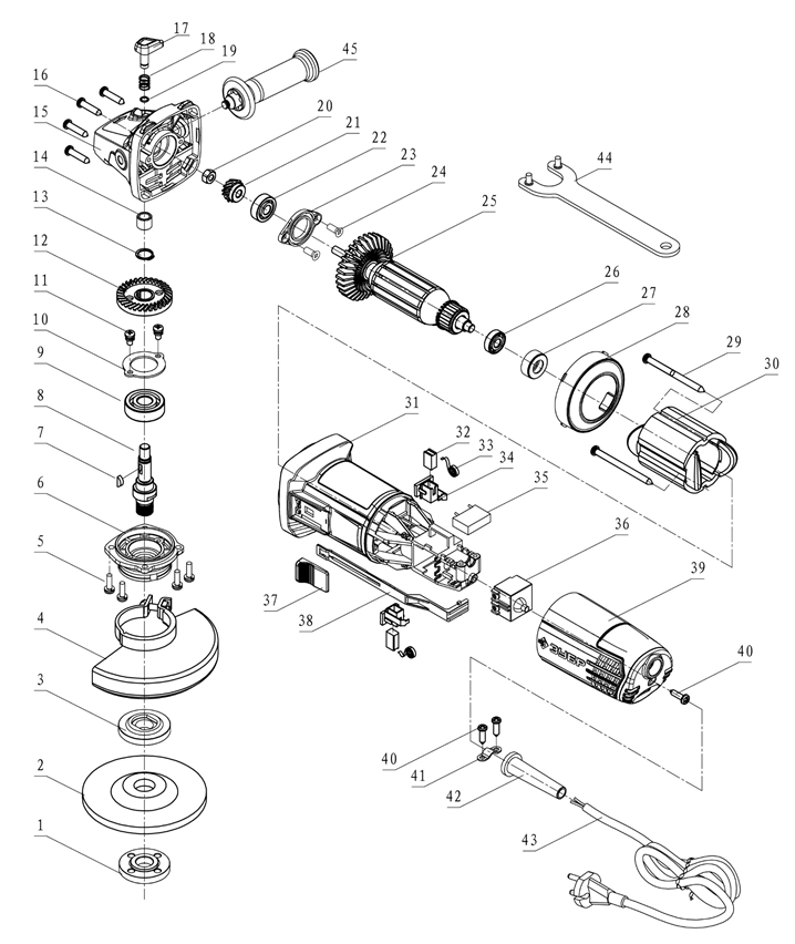 ЗУБР Компакт, 800 Вт, d115 мм, УШМ (УШМ-115-805) - разборная схема