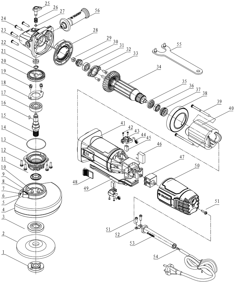 ЗУБР 1100 Вт, d125 мм, УШМ, Профессионал (УШМ-П125-1100) - посмотреть вариант разборной схемы
