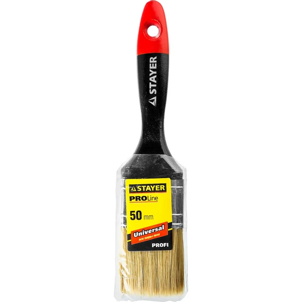 STAYER Universal, 50 мм, 2″, светлая, натуральная щетина, деревянная ручка, все виды ЛКМ, плоская кисть, Professional (0104-050) - фото 2