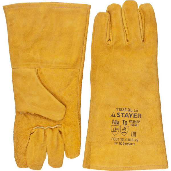 STAYER PROFI 350 мм, XL (10), с подкладкой, спилковые, для сварки и тяжелых механических работ, термостойкие краги, Professional (11332-XL)
