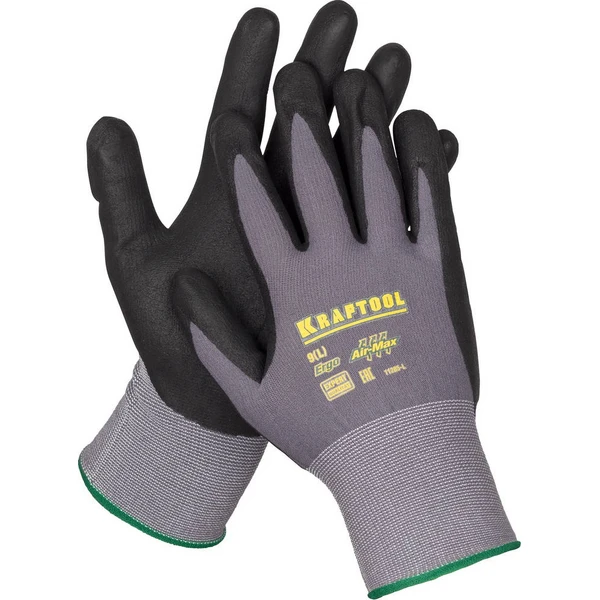 KRAFTOOL PRECISION, XL (10), эластичные перчатки для точных работ, вспененное нитриловое покрытие, 15 класс (11285-XL)