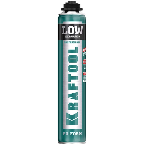 KRAFTOOL LOW EXPANSION, 800 мл, пистолетная, всесезонная, SVS, не залипающий клапан, выход до 50 л, монтажная пена (41181)