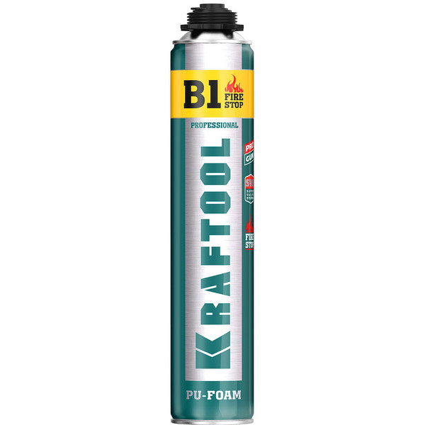 KRAFTOOL FIRE STOP B1, 750 мл, пистолетная, огнестойкая, не залипающий клапан, 240°С, SVS, выход до 45 л, монтажная пена (41186)