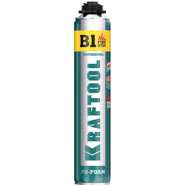 KRAFTOOL FIRE STOP B1, 750 мл, пистолетная, огнестойкая, не залипающий клапан, 240°С, SVS, выход до 45 л, монтажная пена (41186)