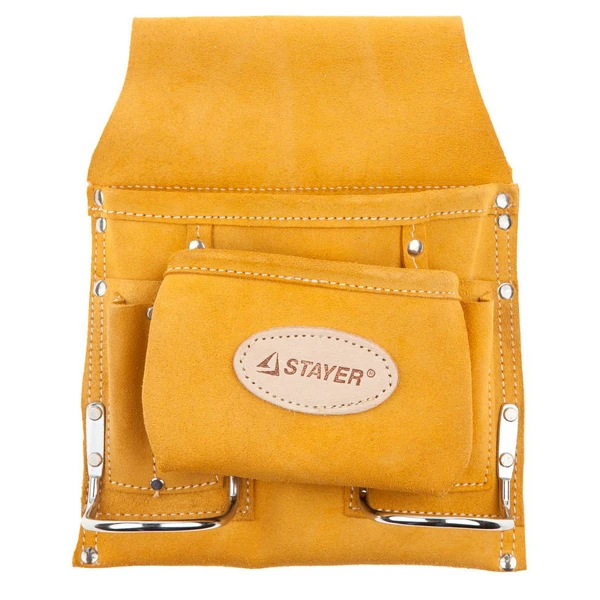 STAYER кожаная, 2 скобы, поясная сумка для инструментов с 8 карманами, Professional (38515)