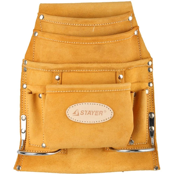 STAYER кожаная, 2 скобы, поясная сумка для инструментов с 10 карманами, Professional (38517)