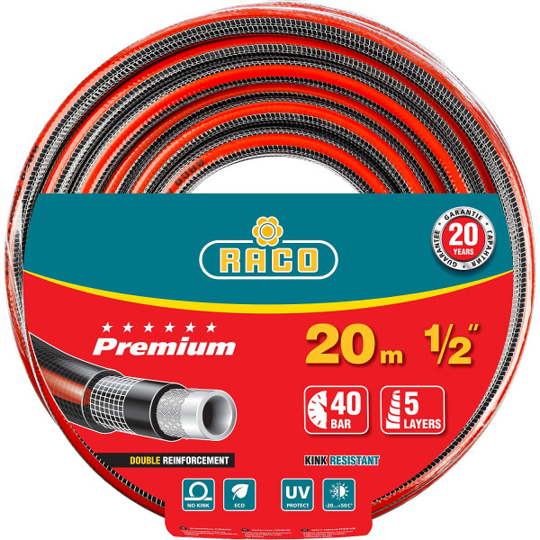 RACO PREMIUM, 1/2″, 20 м, 40 атм, пятислойный, усиленный двумя слоями армирования, поливочный шланг (40300-1/2-20)