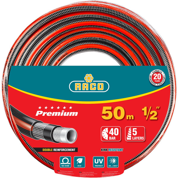 RACO PREMIUM, 1/2″, 50 м, 40 атм, пятислойный, усиленный двумя слоями армирования, поливочный шланг (40300-1/2-50)