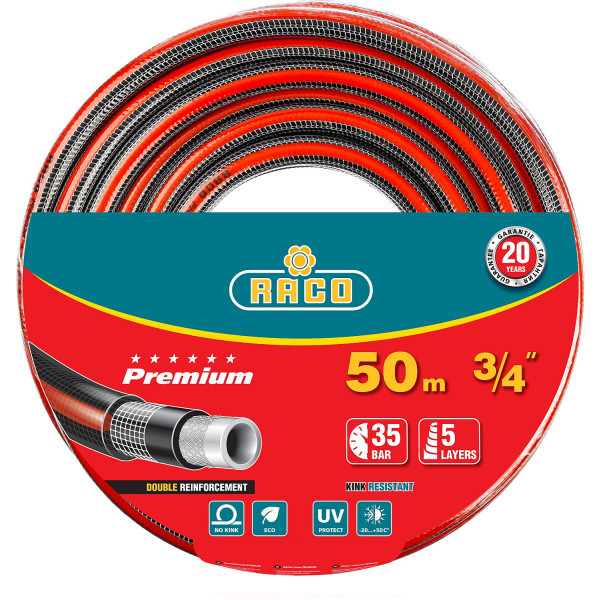 RACO PREMIUM, 3/4″, 50 м, 35 атм, пятислойный, усиленный двумя слоями армирования, поливочный шланг (40300-3/4-50)