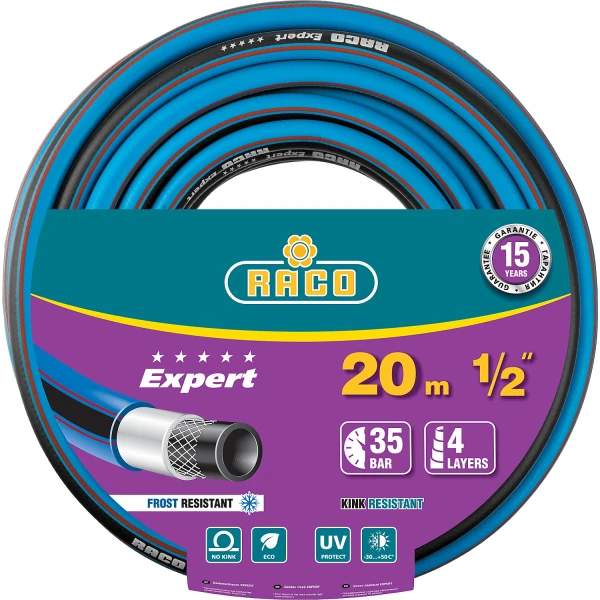RACO EXPERT, 1/2″, 20 м, 35 атм, четырёхслойный, армированный, поливочный шланг (40302-1/2-20)