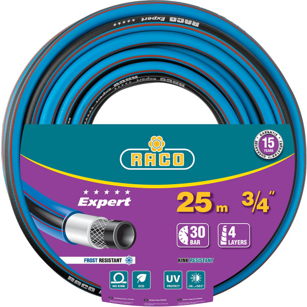 RACO EXPERT, 3/4″, 25 м, 30 атм, четырёхслойный, армированный, поливочный шланг (40302-3/4-25)