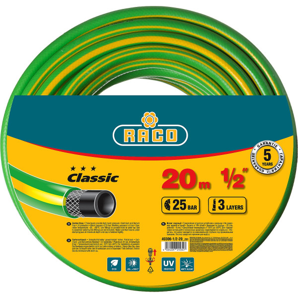 RACO CLASSIC, 1/2″, 20 м, 25 атм, трёхслойный, армированный, поливочный шланг (40306-1/2-20)