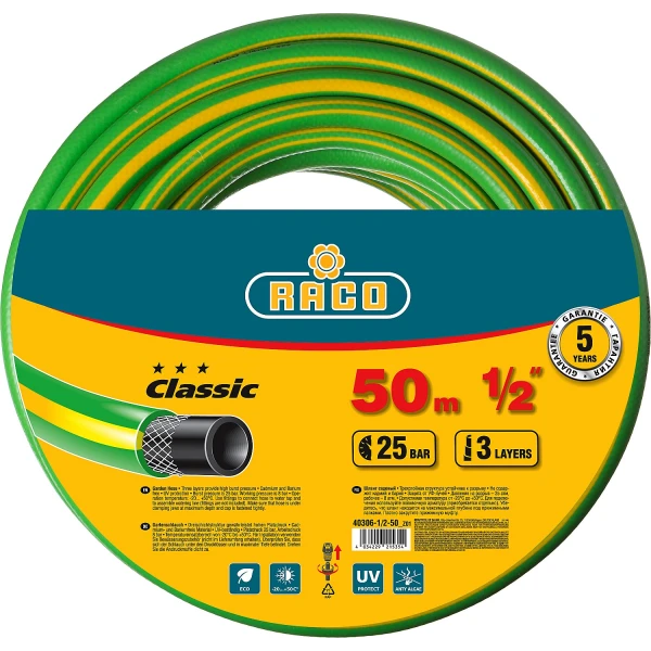 RACO CLASSIC, 1/2″, 50 м, 25 атм, трёхслойный, армированный, поливочный шланг (40306-1/2-50)