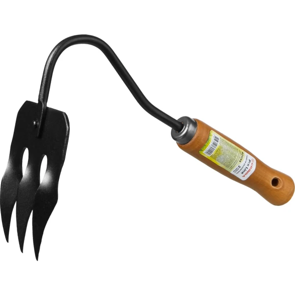 GRINDA ProLine 120х86х265 мм, 3-х зубые, деревянная ручка, грабли-рыхлитель (421514)