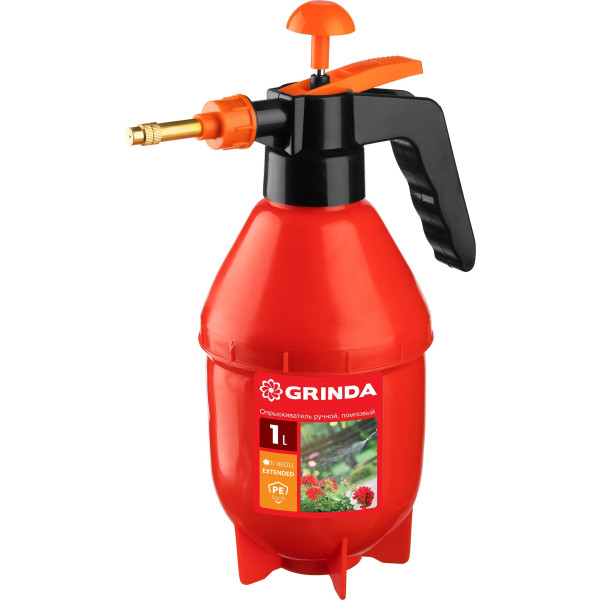 GRINDA PS-1E, объем 1 л, ручной, с удлинённым соплом, колба из полиэтилена, помповый опрыскиватель (40366)