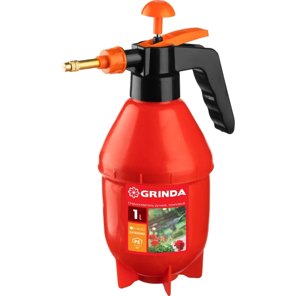 GRINDA PS-1E, объем 1 л, ручной, с удлинённым соплом, колба из полиэтилена, помповый опрыскиватель (40366)