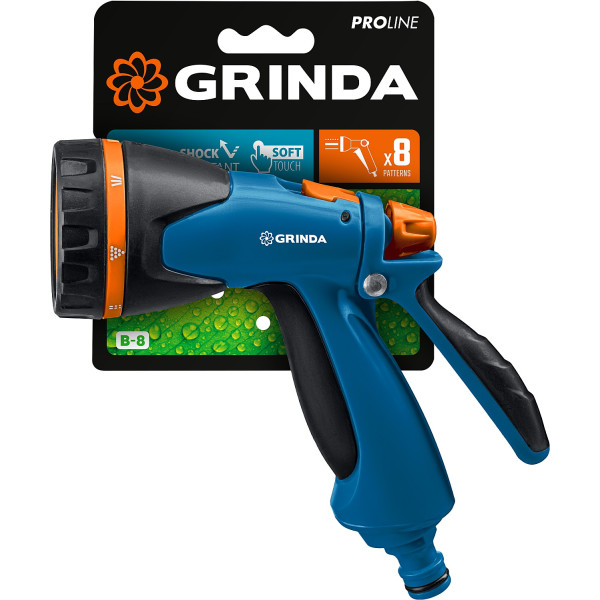 GRINDA B-8, 8 режимов, курок сзади, двухкомпонентный, поливочный пистолет, PROLine (429110)