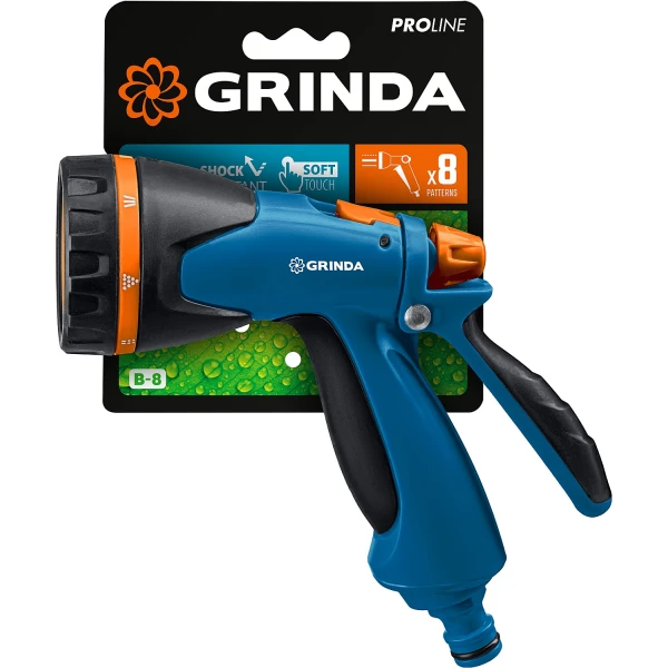 GRINDA B-8, 8 режимов, курок сзади, двухкомпонентный, поливочный пистолет, PROLine (429110)