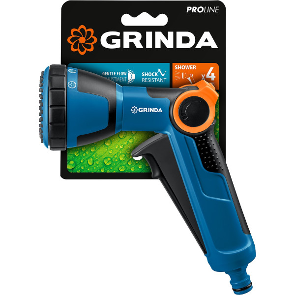 GRINDA X-S, с регулятором напора, душевой, 4 режима, курок спереди, двухкомпонентный, поливочный пистолет, PROLine (429165)