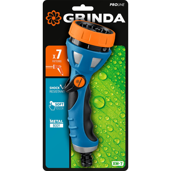 GRINDA XM-7, 7 режимов, металлический с TPR, поливочный пистолет, PROLine (429150)