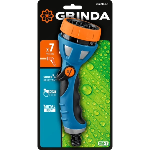 GRINDA XM-7, 7 режимов, металлический с TPR, поливочный пистолет, PROLine (429150)