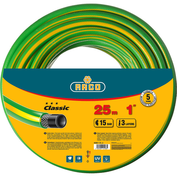 RACO CLASSIC, 1″, 25 м, 15 атм, трёхслойный, армированный, поливочный шланг (40306-1-25)