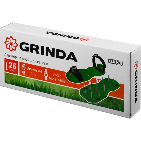 GRINDA GA-26, 26 стальных шипов, длина 50 мм, для газона, ножной аэратор (422111)