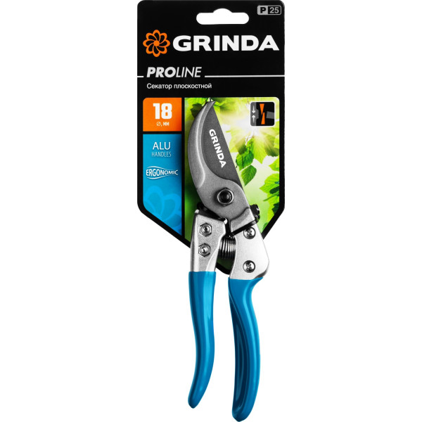 GRINDA P-25, 200 мм, закаленная сталь, эргономичные алюминиевые рукоятки, виниловое покрытие, плоскостной секатор, PROLine (423425)