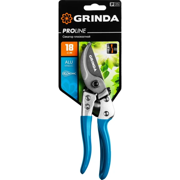 GRINDA P-25, 200 мм, закаленная сталь, эргономичные алюминиевые рукоятки, виниловое покрытие, плоскостной секатор, PROLine (423425)