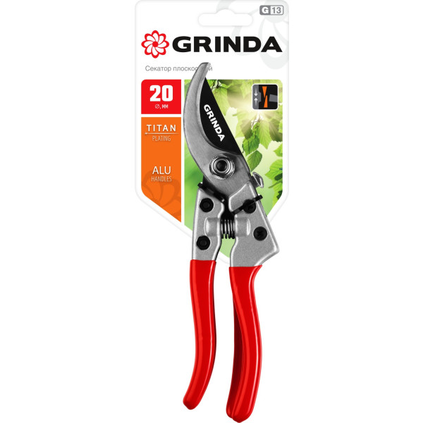 GRINDA G-13, 205 мм, закаленные лезвия, титановое покрытие, алюминиевые рукоятки, плоскостной секатор (423113)
