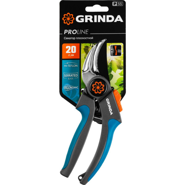 GRINDA P-55, 205 мм, с двухкомпонентными рукоятками, плоскостной секатор, PROLine (423455)