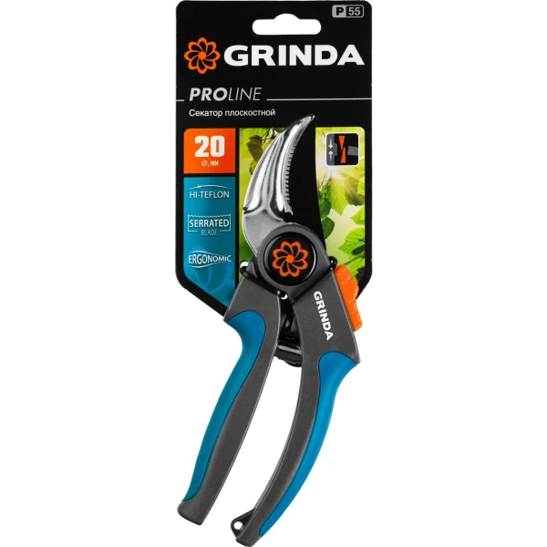 GRINDA P-55, 205 мм, с двухкомпонентными рукоятками, плоскостной секатор, PROLine (423455)