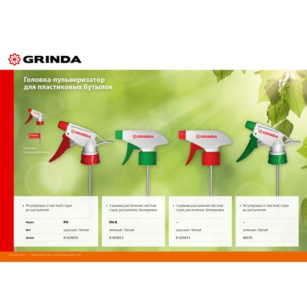 GRINDA PH-R, для пластиковых бутылок, регулируемая, головка-пульверизатор (8-425012) - фото 3