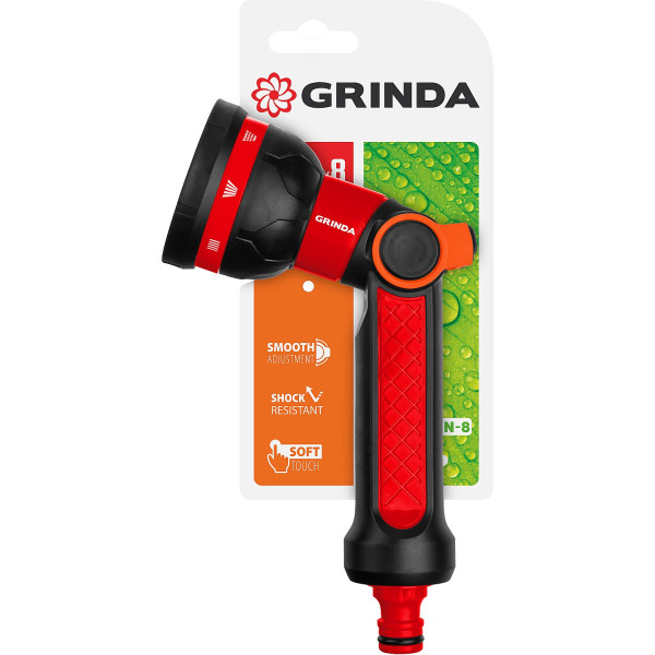 GRINDA N-8, с регулятором напора, 8 режимов, двухкомпонентный, поливочный пистолет (8-427188)