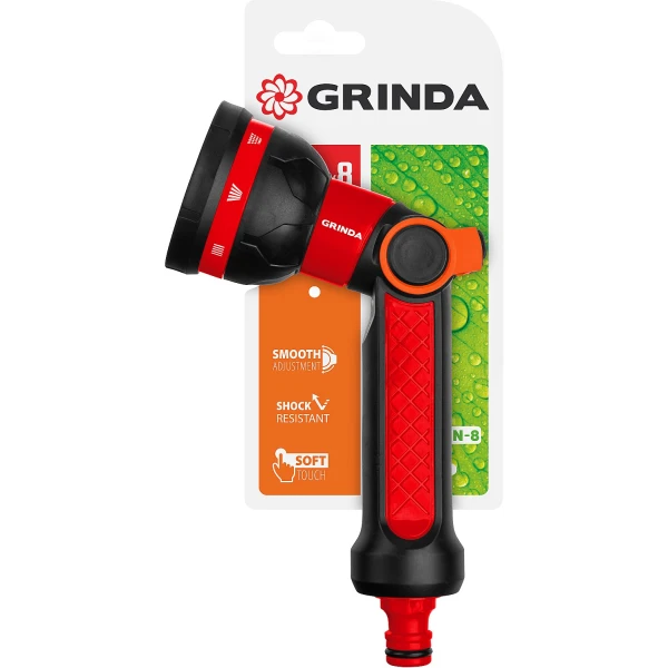 GRINDA N-8, с регулятором напора, 8 режимов, двухкомпонентный, поливочный пистолет (8-427188)