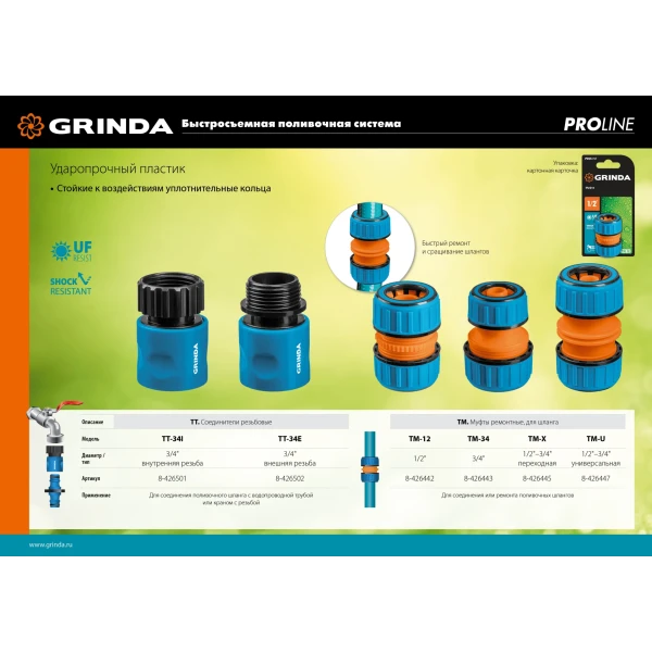 GRINDA TM-34, 3/4″, пластиковая с TPR, для шланга, ремонтная муфта, PROLine (8-426443) - фото 3